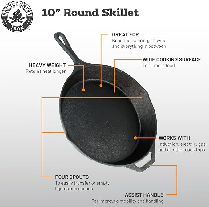 12 Inch Round Large Pre-Seasoned Cast Iron Skillet