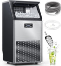 Electactic Commercial Ice Maker Machine,100lbs/24H Stainless Steel Ice Machine,33lbs Storage, Auto Self-Cleaning Freestanding Ice Maker, Ice Machine Freestanding for Bar/Cafe/Restaurant-Dark Silver