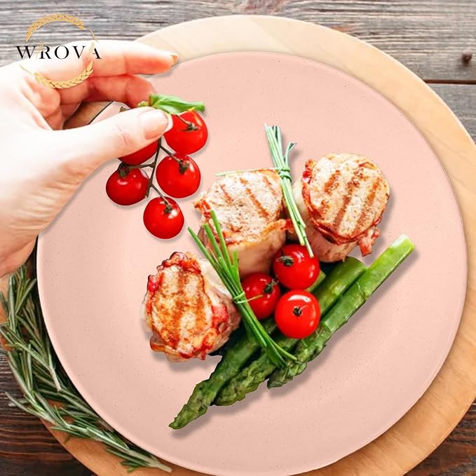 Wrova Wheat Straw Dinnerware Sets 40PCS, Unbreakable Plates and Bowls Sets Service for 8, Microwave and Dishwasher Safe Dish Set, Dinning Plates/Cereal Bowls/Drinking Cups for Kitchen,Camping-Nordic