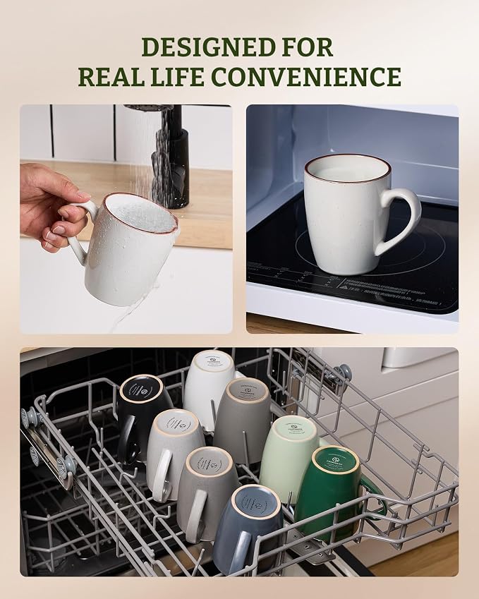 famiware Venus Coffee Mugs for 4, 13 oz Mug Set, Dringking Cup with Handle for Coffee, Tea, Cocoa, Milk, White