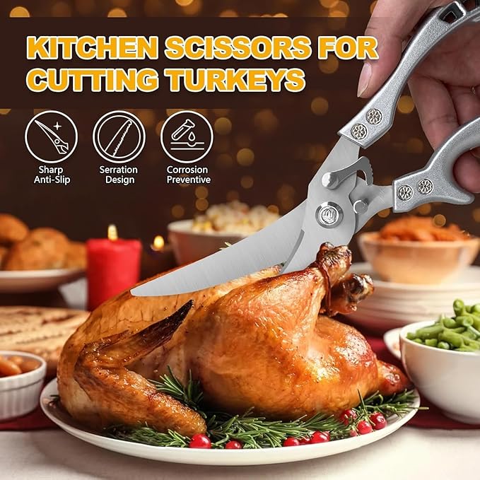 Kitchen Scissors, Poultry Shears Heavy Duty, Heavy Duty Poultry Shears, Stainless Steel Poultry Scissors for Turkey, Chicken, Thanksgiving, Christmas Day
