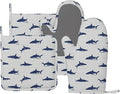 Sharks Oven Mitts and Pot Holders Sets Silicone Blue Shark Grey Stripes Kitchen Oven Mitts Hot Pads Heat Resistant Potholders Kitchen Mitts Set for Baking BBQ Cooking