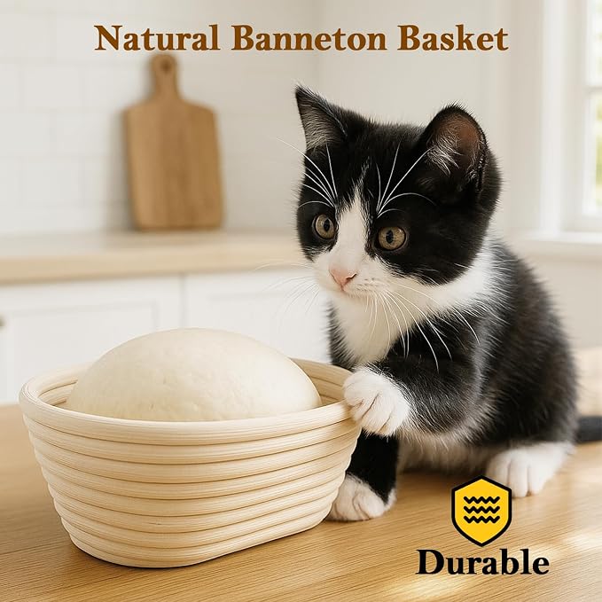 4 Pack 10 Inch Oval Banneton Bread Proofing Basket, Rattan Sourdough Bread Baskets with Liners for Home Baking