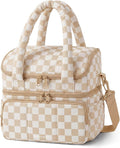 BAGSMART Lunch Bag Women, Double Deck Insulated Lunch Box, Quilted Puffer Lunch Tote, Leakproof, Durable & Reusable Large Lunch Cooler For Work Picnic Travel Meal Prep, Brown Checkerboard