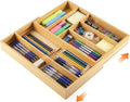 Briwooody Bamboo Sliding Desk Drawer Organizer 9.4'' up to 18'' x 15'' x 2'' Expandable Office Desk Accessories Supplies Tray with 7 Compartments for Pens, Notebooks, Rulers, and Makeup Jewelry Vanity