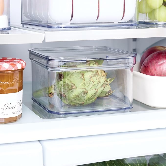 iDesign Stackable Fridge Organizer Bins with Lids for Fresh Produce - Set of 6 - Clear