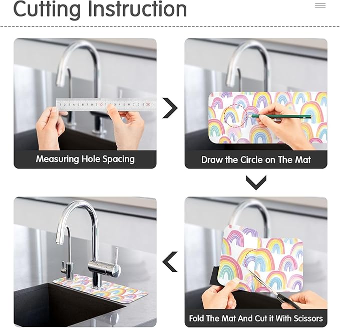 Kitchen Sink Splash Guard 2 PCS 30 Inch Sink Faucet Mat Splash Guard for Bathroom Countertop Water Absorbent Foldable Cuttable Soft Washable Gradient Cute Rainbows