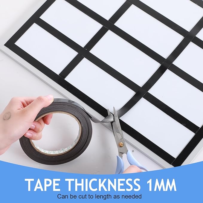 Tellegloww 2 Rolls Black Magnetic Tape Roll Thin Strips, 1/4 Inch x 100 Feet Magnetic Board Dividers Whiteboard Graphic Decorative Tape Marking Line for Classroom Office Art Accessories