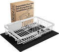 MAJALiS White Dish Drying Rack Over The Sink with Utensil Holder, Mat | Expandable Stainless Steel Dish Drainer for Small Kitchen, Apartment, RV, Counter Space Saving, Perfect Fit, Rustproof