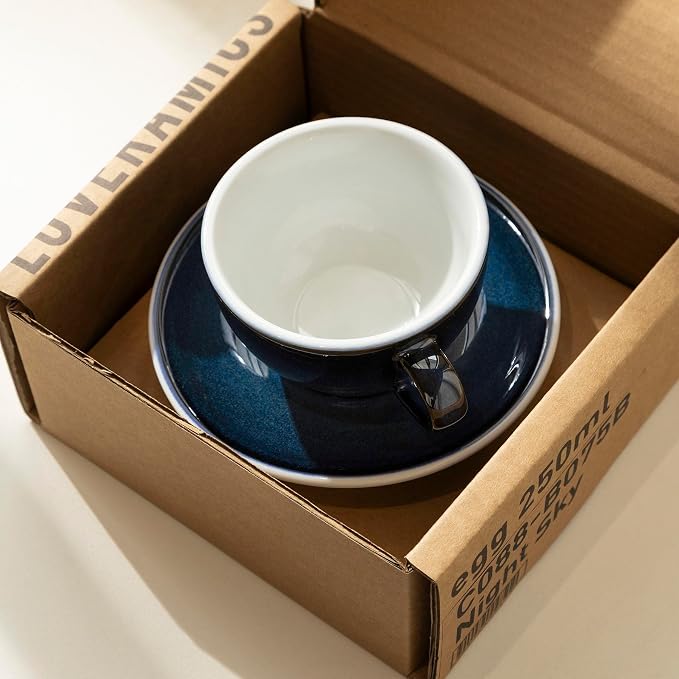 Loveramics Coffee Cup Ceramic, 8 oz Latte Art Cup with Saucer for Cappuccino, Tea, Espresso, Thick - walled stoneware Cappuccino mug Set for Cafe and Barista - Potters Colours (Night Sky, 8OZ)