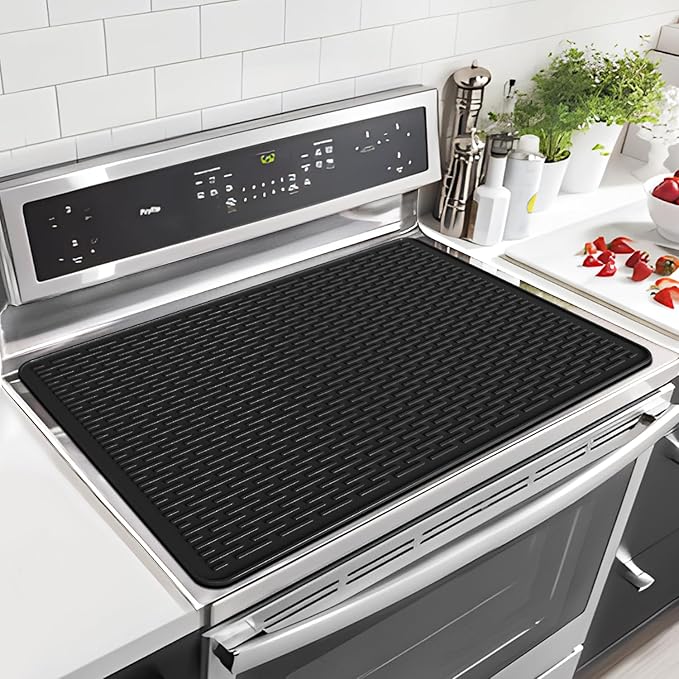 LOPNUR Thick Electric Stove Cover for Stove Top, 27.8"x20" Silicone Stove Mat for Glass Top Stove Cover, Heat Resistant Induction Cooktop Protector, Non-Slip Kitchen Glass Cooktop Protector, Black