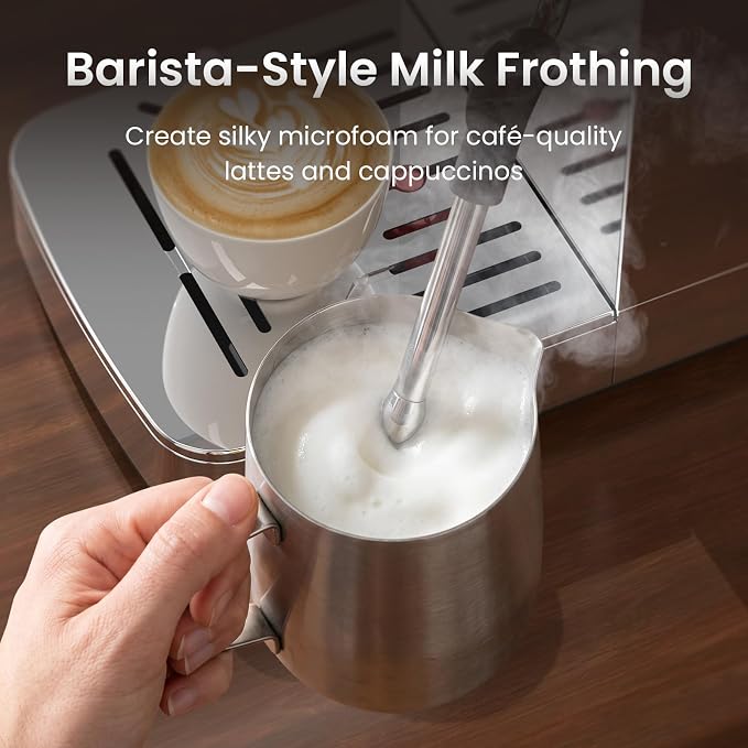 Electactic Semi-Automatic Espresso Machine, 20 Bar Stainless Steel Espresso Machine with Pressure Gauge, Steam Milk Frother, Hot Water Function, Removable Water Tank & Cup Warmer