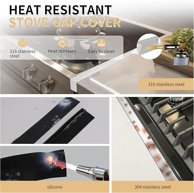 Stove Gap Covers 316 Stainless Steel,Stove Gap Filler,Heat-Resistant Oven Side Gap Filler,Between Stove and Counter Slide In Range Trim Kit for Kitchen,2 Pack (23.6"-26" Silver)