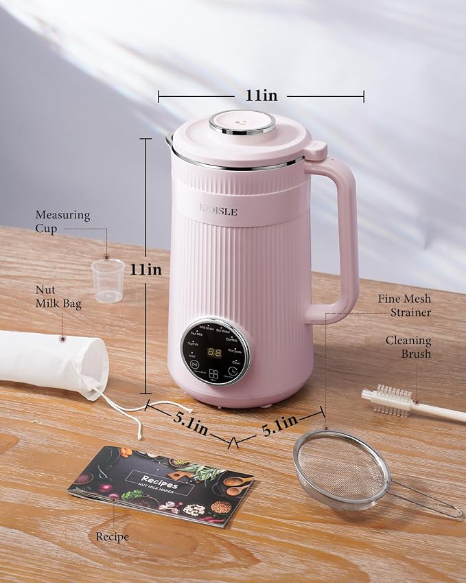 KIDISLE 8 in 1 Nut Milk Maker Blender, 32oz Homemade Soy, Almond, Oat, Coconut, Plant Based and Non Dairy Beverages, Automatic Soybean Machine With Delay Start/Keep Warm/Boil Water, Pink