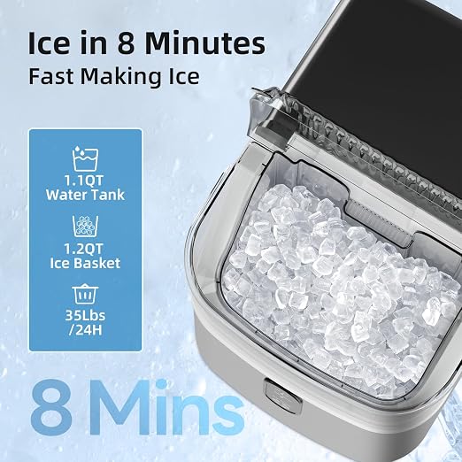 Antarctic Star Nugget Ice Maker Countertop with Soft Chewable Ice, Portable Sonic Ice Maker with Basket and Scoop, Removable Top Cover, Auto-Cleaning for Home/Party/RV/Camping (Stainless Steel Silver)