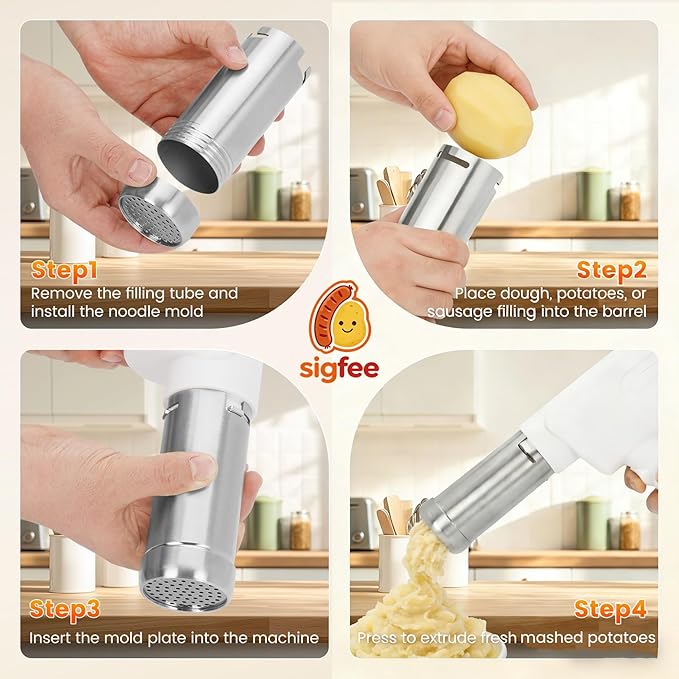 Electric Potato Masher & Ricer, 5-in-1 Handheld with 5 Discs, 5s 7oz Creamy Mash, Food Grade 304 Stainless Steel, Dishwasher Safe, Ideal for Thanksgiving & Homemade Baby Food (Adults Operated)