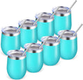 Volhoply 12oz Stainless Steel Wine Tumbler with Lid Bulk 8 Pack,Double Wall Vacuum Stemless Wine Glasses,Reusable Metal Travel Coffe Mug with Straw,Insulated Cup Gifts for Women,Christmas（Green,8 Set）
