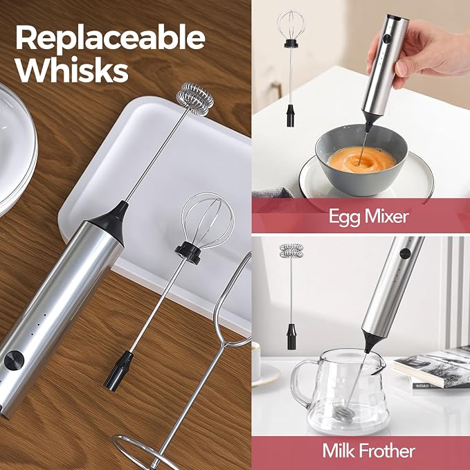 YARRAMATE Silver Powerful Milk Frother Wand & 3.4 oz/100ML Metal Measuring Cups