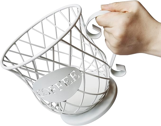 Coffee Pod Holder Mug Shape Multi Use K Cup Holder Coffee Station organizer Storage Wire Basket Food Storage for Counter Coffee Bar White