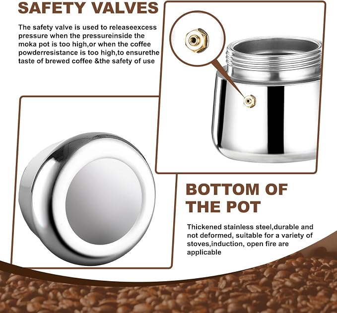 9 Cup Stovetop Espresso Maker Stainless Steel Moka Pot Stove Top Percolator Italian Coffee Makers Capable Mocha Greca Machine Cafe Classic Induction Cookers for Home and Camping 450ml 15oz