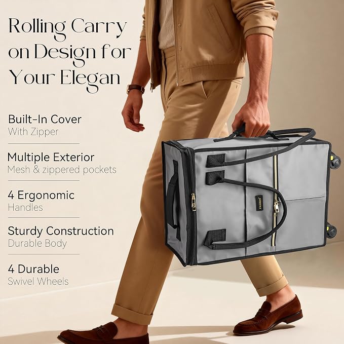 Reusable Grocery Bag on Wheels, Foldable Rolling Duffle Bag, Carry on Luggage Bag with Handle and Zipper Cover for Travel, Lightweight Rolling Tote Shopping Carts (Matte-Orange, Small_41L)