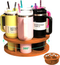 7-Slot Rotating Water Bottle Organizer for Stanley 40 oz Tumbler, Bamboo Cup Holder Rack for Owala, Yeti, Thermos 360 Spinning Storage for Kitchen Counter & Cabinet, Dark Brown
