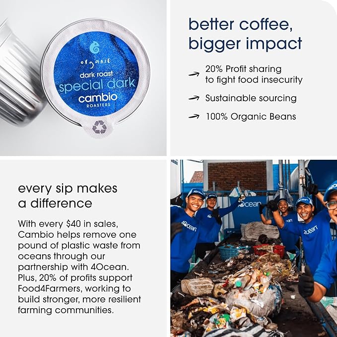 Cambio Roasters Special Dark Roast Organic Coffee Pods - The Only Organic Recyclable Aluminum Coffee Pods, Small Batch Roasted, Keurig® Compatible, Lower Acid, Bold Flavor, Lasting Freshness, 10 Count