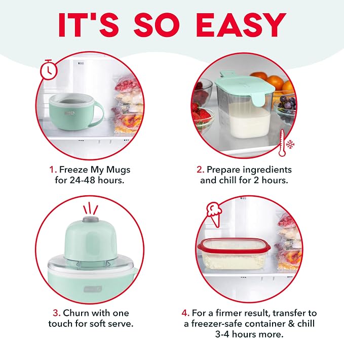 Dash My Mug Ice Cream Maker - Makes Single Serving of Gelato, Frozen Yogurt, Sorbet & More - Easy to Clean & Use - Aqua, 2 Bowls (Pack of 4)