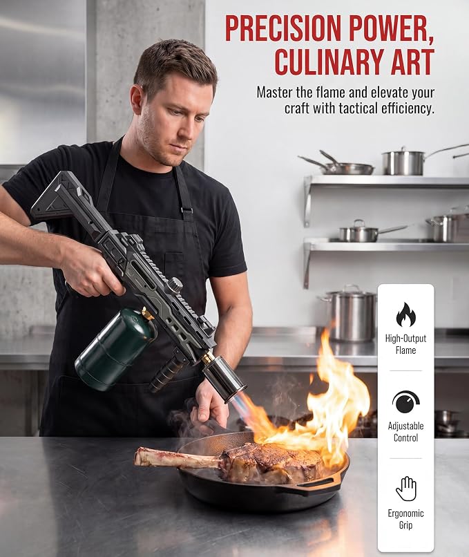 Powerful Propane Torch Gun, Fathers Day Gift for Dad Men, Culinary Blow Kitchen Cooking Torch for Steak Searing, Campfire Charcoal Starter for Blackstone Griddle Accessories (Tank Not included)