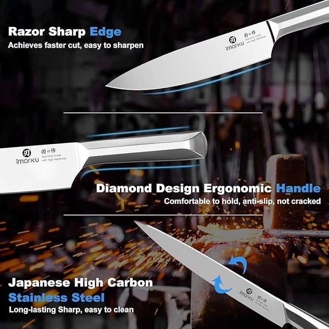 imarku Knife Set, 16Pcs Japanese Knife Set with Block & Built-in Sharpener, High Carbon Stainless Steel Kitchen Knives, Non-Slip Ergonomic Handle, Dishwasher Safe, Home Essentials Perfect for Gifts
