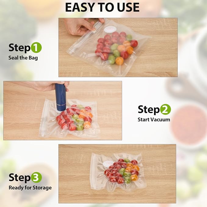 60 PCS Vacuum Sealer Bags for Food, BPA-Free Reusable Vacuum Zipper Bags with Upgraded Air Valve, Sous Vide & Meal Prep Vacuum Storage Bags, Compatible with Handheld & External Vacuum Sealer Machines