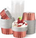 100 Pcs 5 oz Aluminum Foil Cup with Lids Disposable Ramekins with Lids Disposable Ramekin Baking Cups Foil Cupcake Containers for Wedding, Christmas, Kitchen, Party (Caramel, 5 oz)