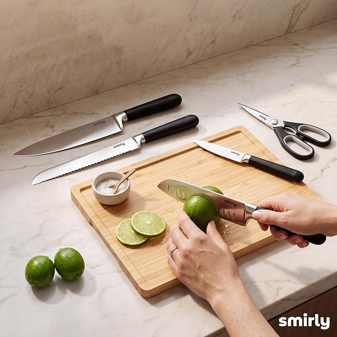 SMIRLY 14-Piece Kitchen Knife Set with Magnetic Block, High Carbon Stainless Steel Chef Knives, Ultra Sharp, Dishwasher Safe, Black