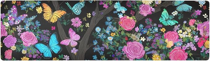 2-in-1 Table Runner Trivet for Hot Dishes Heat Resistant Hot Plate Mat Pad 39x12 Inch Waterproof Table Protector Trivets for Countertop Decorative Rose Flower Butterfly Tree Black