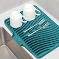 TIKNIK Silicone Dish Drying Mat, Stone Drying Mat for Kitchen Counter with Built-In Drain, Non-Slip Drain Pad with Built-in Drain, Heat Resistant Stone Drying Mat, 1Pcs 20" x 15", Green