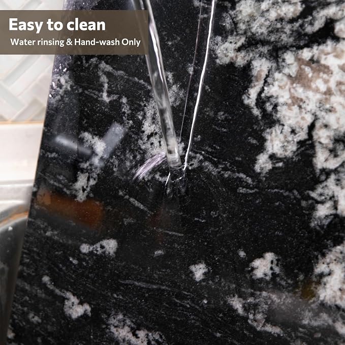 Natural Black Marble Cutting Board for Kitchen, 16 x 20 Inch Marble Slab Granite Cutting Board with Non-Slip Feet, Pastry Board for Baking Dough Chocolate Cheese Charcuterie, Wedding Gift