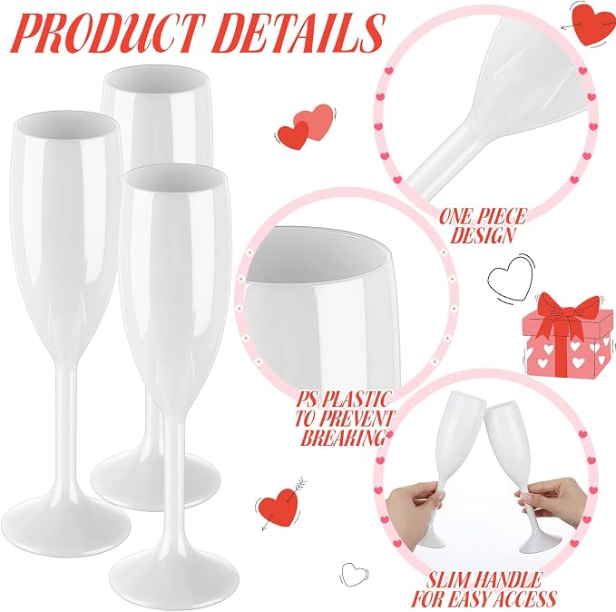 Domensi 40 Pack White Acrylic Champagne Flutes Bulk 6 oz Unbreakable Reusable High Stem Plastic Toasting Goblets for Wedding, Party, Camping & Restaurant