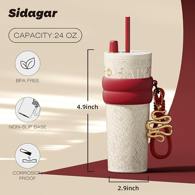 24 oz Tumbler with Lid and Straw, Insulated Coffee Mug Leak Proof, Portable Iced Travel Water Bottle, Reusable Thermal Coffee Cup, Gifts for Women, Pearl White