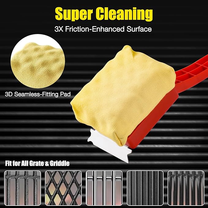 Grill Brush Bristle Free,Steam Cleaning Grill Brush,Pumice BBQ Grill Cleaner,Replaceable Head Barbecue Grill Cleaning Brush,with BBQ Cleaning Pad(1pcs) and Grill Stone Cleaning Block(2pcs)