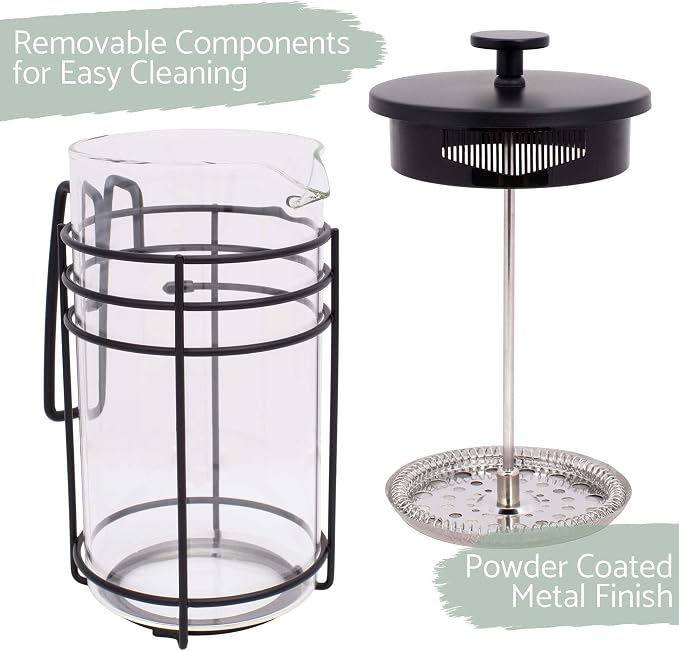 Elanze Designs Black 1 Liter Glass and Chrome Plated French Press Coffee and Loose Leaf Tea Maker