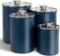 malmo Stainless Steel Food Canister Set of 4-Piece, 16/49/85/132 Ounces,Airtight Containers with Glass Lid for Tea,Coffee,Sugar,Flour,Pantry Kitchen Storage Storeroom Counter (Blue)
