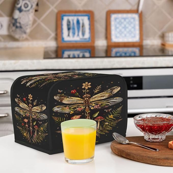 Animal Dragonfly Flower Toaster Cover 4 Slice Dust and Fingerprint Protection Toaster Bread Maker Covers Washable Kitchen Small Appliance Covers for Kitchen Accessories Decor Bakeware Women Gift