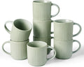 famiware Coffee Mug Set for 8, Star 12 oz Catering Mugs Cup Set with Handle for Coffee, Tea, Cocoa, Milk - Ceramic Stoneware Drinkware Set, Matte Green