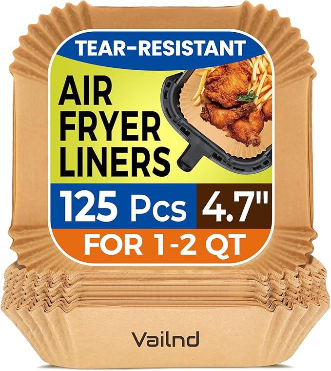 125Pcs 4.7 Inch Air Fryer Disposable Liners, 2 QT Parchment Paper for COSORI 2.1 Qt Air Fryer, Square Baking Paper Sheets for Mini Airfryer Basket