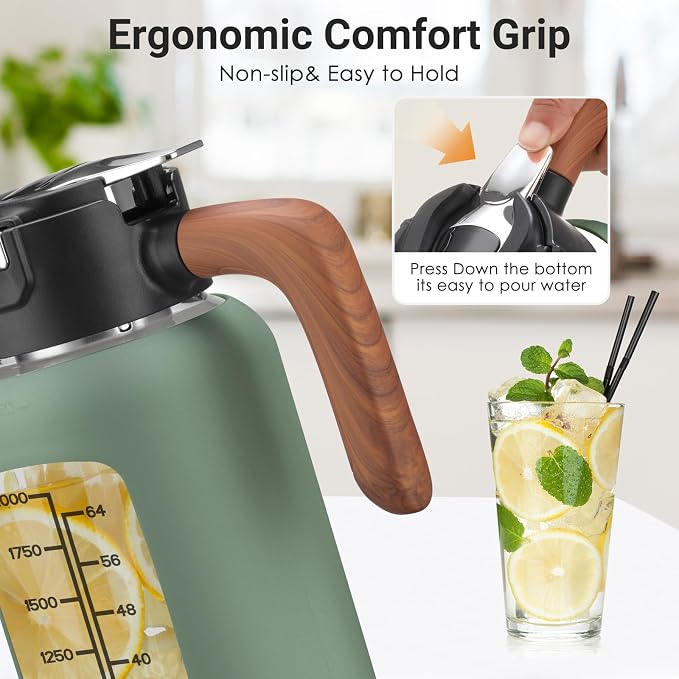 84oz Glass Pitcher with Lid and Handle Borosilicate Glass Water Jug/Carafe for Hot & Cold Beverages, 2.5Liter Large Pitcher with Silicone Sleeve & Wide Mouth, Fridge Safe for Iced Tea, Coffee, Juice