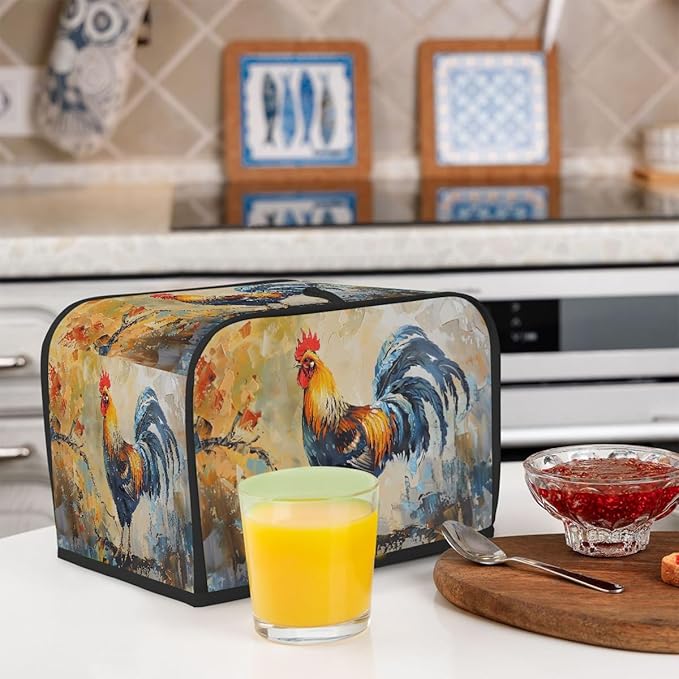 Animals Rooster Retro Vintage 2 Slice Toaster Cover Dust And Fingerprint Bread Maker Cover Bakeware Protector Washable Appliance Covers Kitchen Accessories For Home Kitchen Women Gift