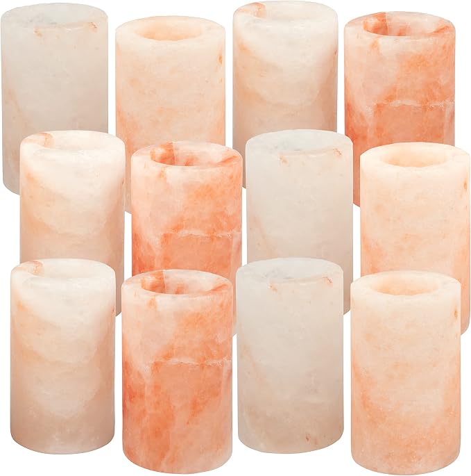 Deco Himalayan Salt Shot Glasses (12 Pack) - Hand-Carved 3" All-Natural Pink Salt Tequila Shooters Set - Mess-free way to add salty flavor to any shot - Great for Cinco De Mayo Parties & Home Bars