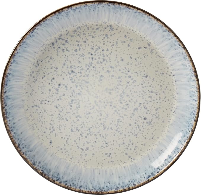 Tabletops Gallery Speckled Farmhouse Collection- Stoneware Dishes Service for 4 Dinner Salad Appetizer Dessert Plate Bowls, 16 Piece Jura Embossed Dinnerware Set in Smoky Blue