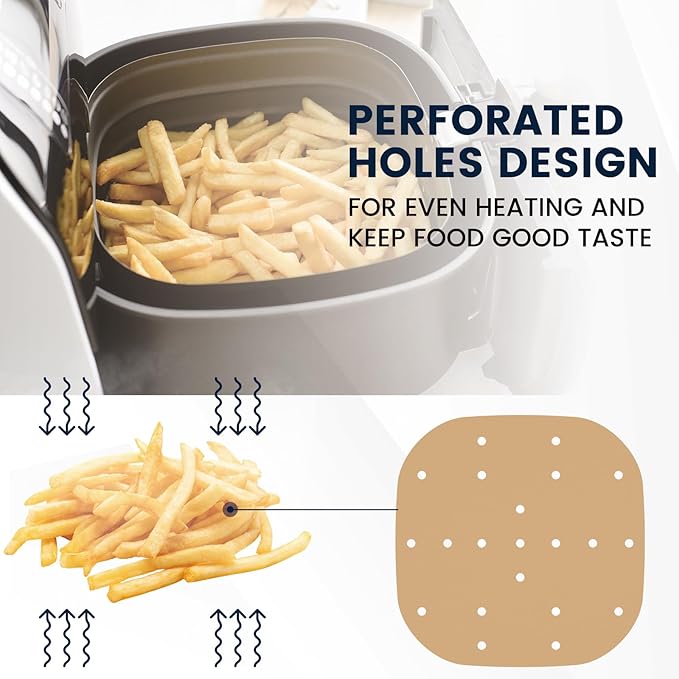 400PCS 6.3 Inch Square Air Fryer Parchment Paper Liners Disposable, Unbleached, Perforated Steamer Liners for 2-5QT Basket Air Fryer, Microwave Oven, Frying Pan, Plate