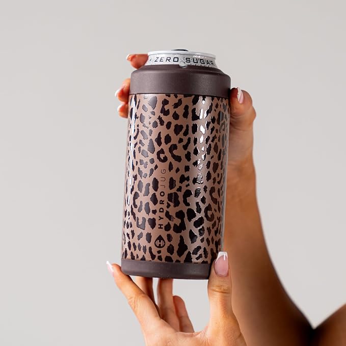 HydroJug Tall Can Cooler 16 oz, Stainless Steel Can Holder, Brown Leopard